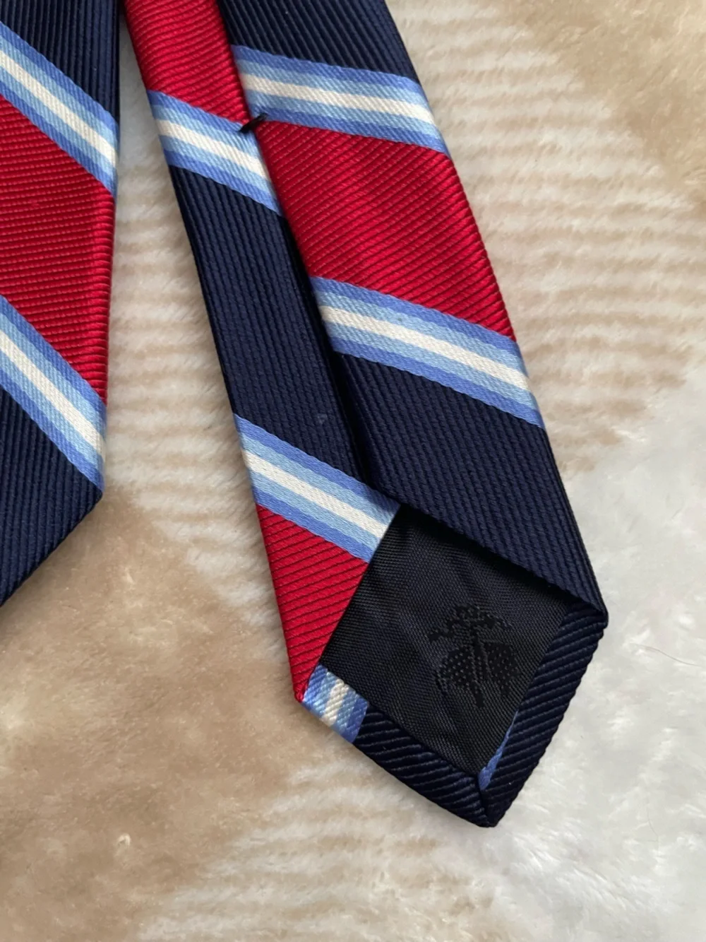 Brooks Brothers 346 Pure Silk Navy, Red and Light Blue Striped Silk Tie